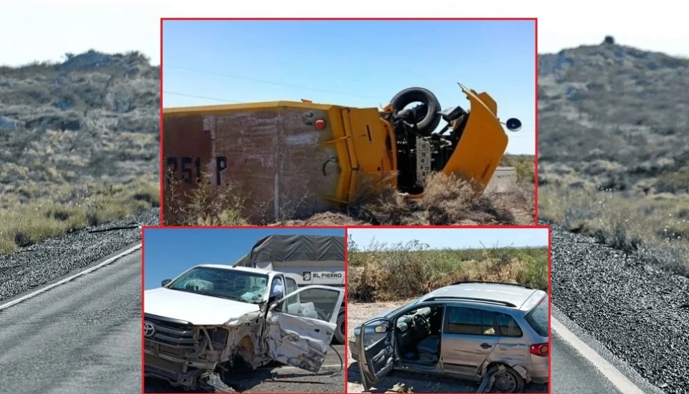 Un triple choque impactó de lleno en el acceso a la ciudad de Catriel, sobre la Ruta 151 en el inicio de la tarde de este martes.  Fotos: Catriel 25 Noticias.