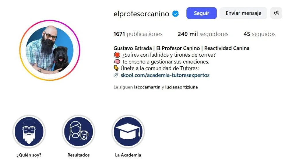 El contacto de Instagram de Gustavo Estrada.