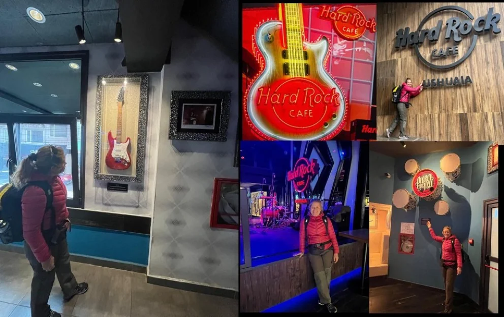 Una visita al Hard Rock café de Ushuaia que me llenó de emoción al ver los instrumentos, la vestimenta y contacto con la historia de la música, en el Fin del Mundo. 