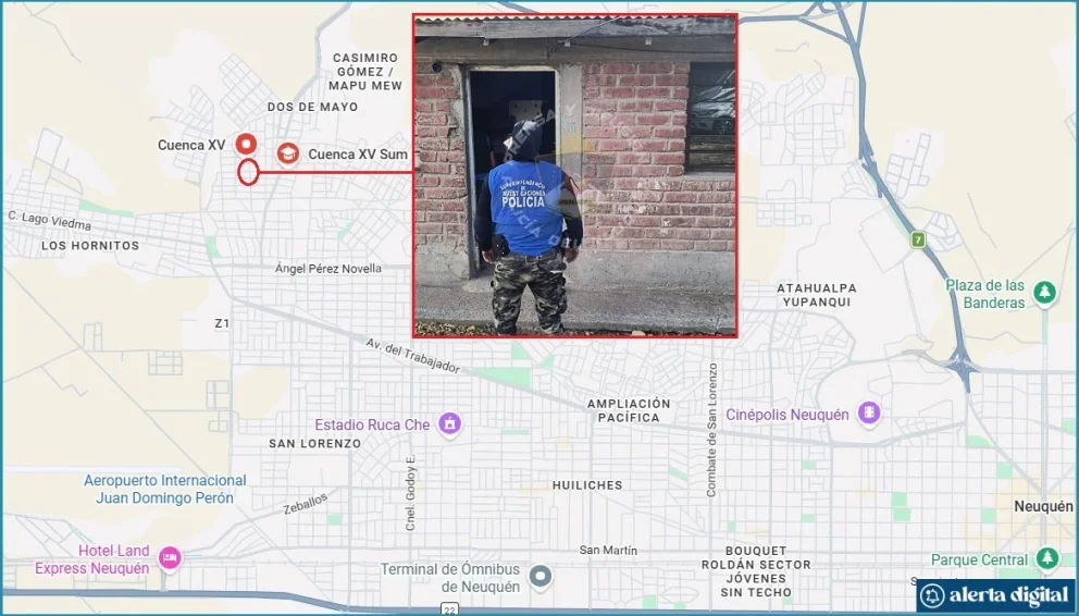 En el allanamiento se encontró droga y un arma. En la investigación se observó que a toda hora del día vendían droga tras la fachada de un kiosco. Foto: Google Maps/Policía del Neuquén.