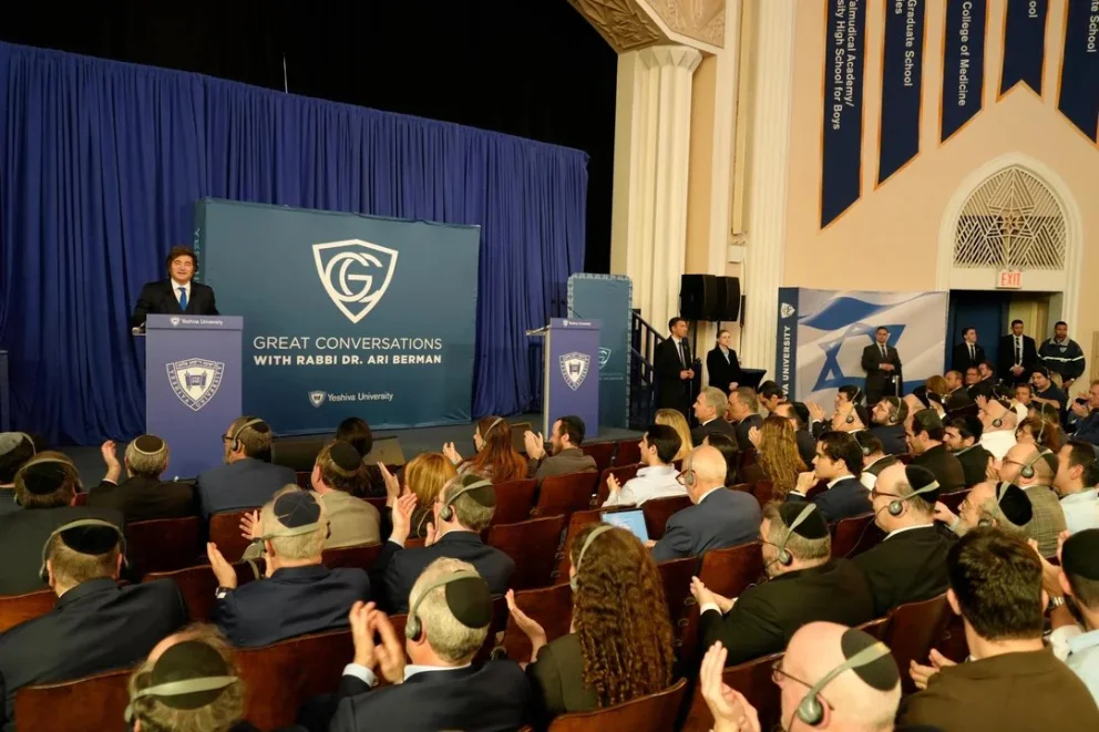 El presidente Javier Milei disertó en la Universidad judía de Yeshiva de Nueva York. Foto: NA