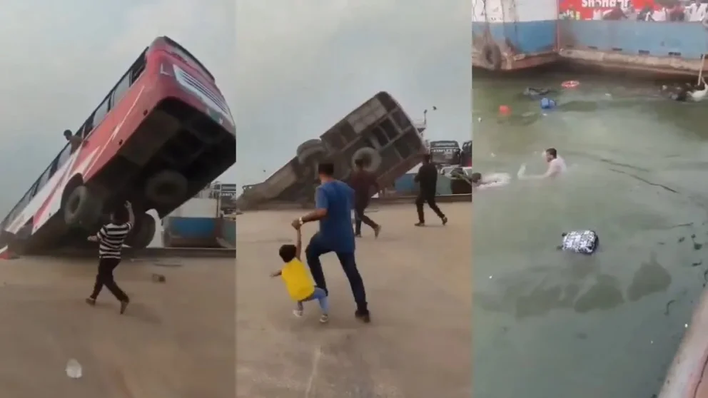 Impacatante: en cuestión de segundos, el micro se hundió en el fondo del río.