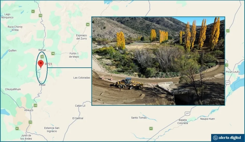 La obra para pavimentar la estratégica Ruta Provincial 23 entre Rahue y Pilo Lil tiene un 29 por ciento de avance. Foto: Google Maps/Neuquén Informa.