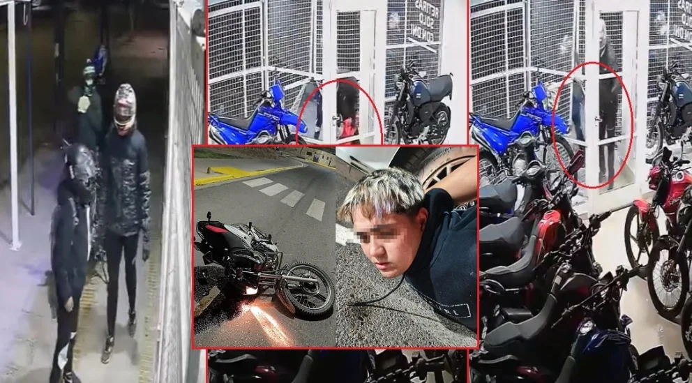 La moto, la ropa y el casco del apresado en el ingreso a Neuquén, aparecen claramente en el video registrado en el exterior e interior de la concesionaria atacada en Centenario, según se indicó. 