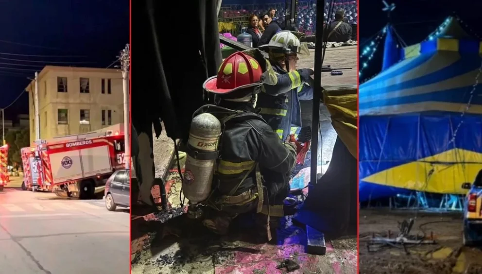 Minutos antes de una función, el accionar de policías y bomberos cambió el clima circense. Fotos: gentileza