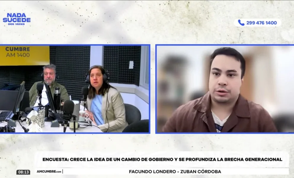 Facundo Londero, integrante de la consultora Zuban Córdoba, realizó declaraciones en el programa Nada sucede dos veces, por AM Cumbre 1400. Foto: captura de video Cumbre Stream