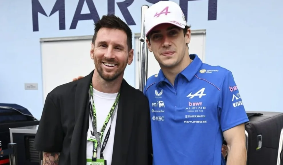 Franco Colapinto junto a Messi en la previa al GP de Miami. Foto: Redes Colapinto