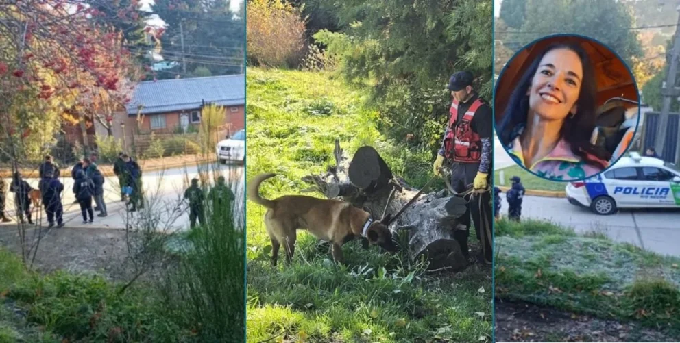 Búsqueda con personal y con canes adiestrados se observaron en las últimas horas en varios sectores de Bariloche, donde crece la incertidumbre. Fotos: gentileza/policía