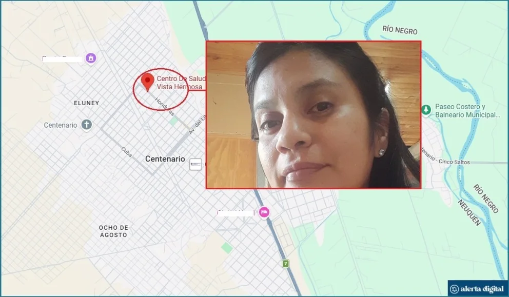 La joven fue vista por última vez el pasado domingo, en la zona del barrio Vista Hermosa de Centenario. Foto: Google Maps/Policía del Neuquén. 