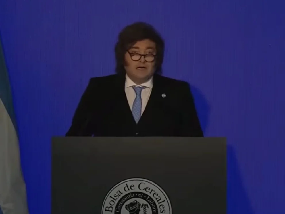 Milei durante su discurso en el 172º aniversario de la Bolsa de Cereales. Foto: gentileza.
