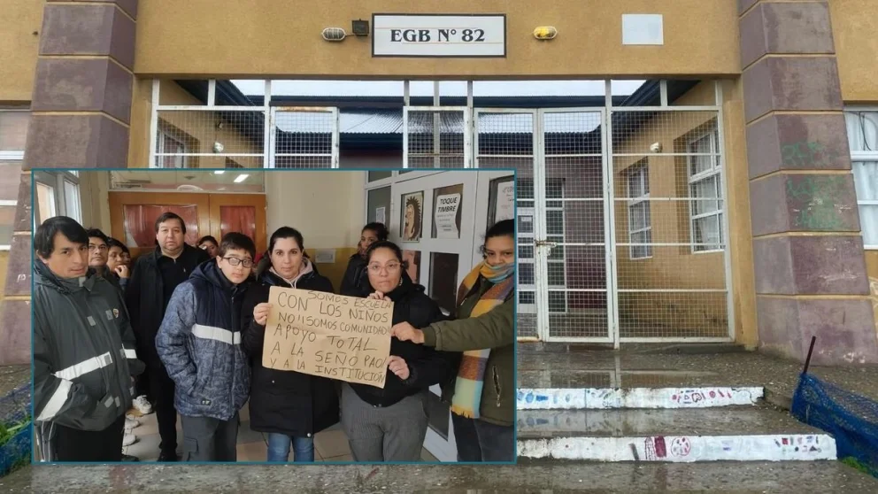 La comunidad educativa reaccionó ante la violenta agresión de una madre a una docente de la Escuela Primaria 82 de Caleta Olivia. Fotos: gentileza