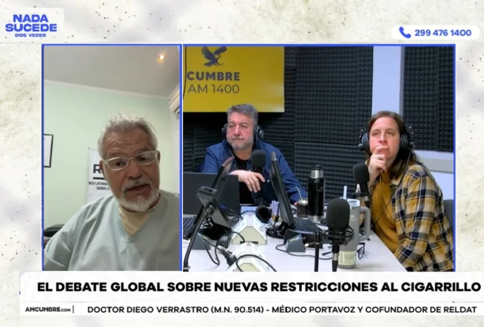 El doctor Diego Verrastro (MN 90.514), médico y cofundador de la Red Latinoamericana para la Reducción de Daños Asociados al Tabaco, fue entrevistado en el programa “Nada sucede dos veces”, por AM Cumbre 1400. Foto: captura de video Cumbre Stream