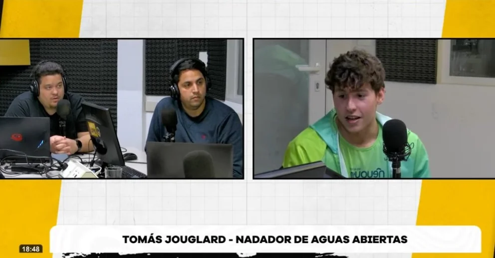 El joven neuquino dialogó con los periodistas Alejo Villagra y Lucas Hernandorena en el programa "Cumbre Deportiva", por AM Cumbre 1400. Foto: captura de video Cumbre Stream.