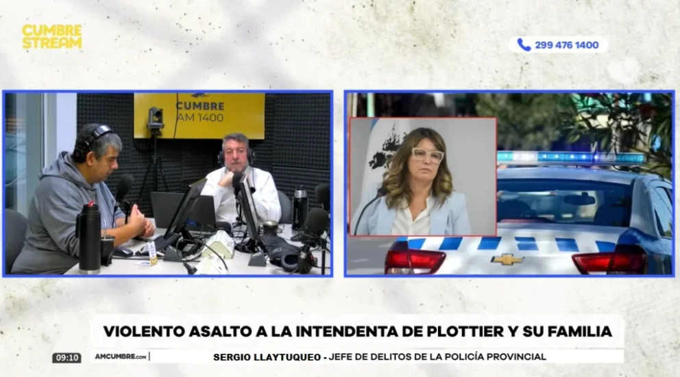 El funcionario policial dio detalles oficiales de la investigación del violento robo a la intendenta de Plottier y su familia, por AM Cumbre 1400. Foto: captura de video Cumbre Stream.