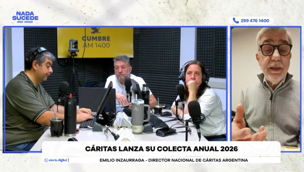 El titular de Cáritas Argentina hizo declaraciones en el programa conducido por los periodistas Mario Nico González, Evangelina Zingoni y Lucas Jara. Foto: captura de video Cumbre Stream.