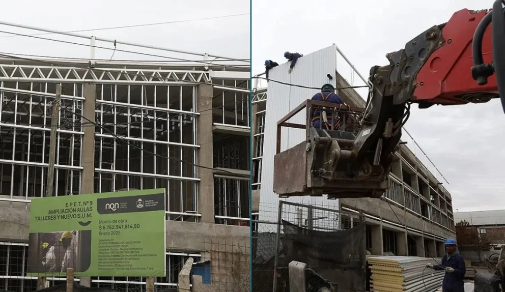 Se informó que la ampliación de la EPET N° 9 de Plottier, que ya supera el 55% de avance y representa una inversión de 6.700 millones de pesos. Fotos: Neuquén Informa