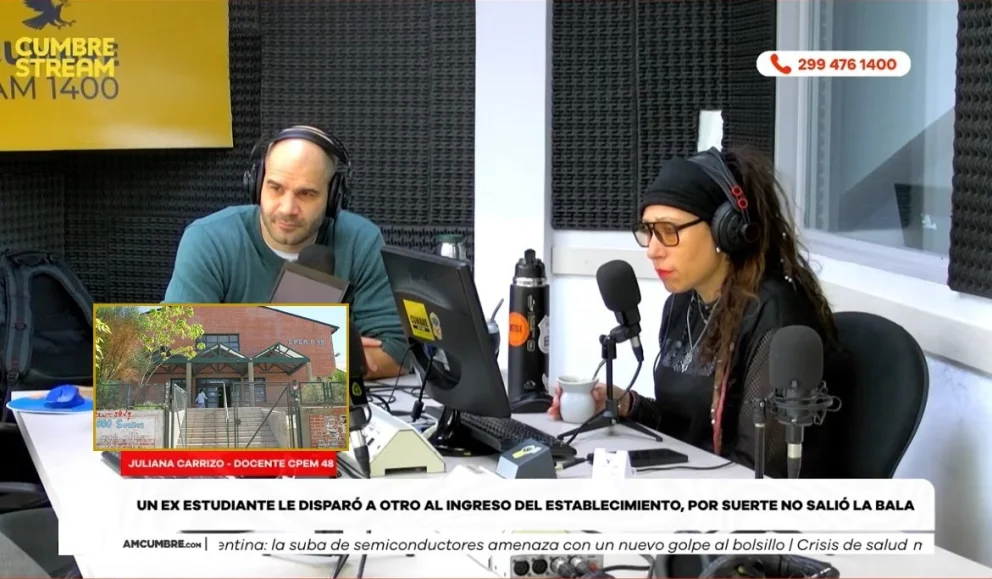 Una docente y una alumna realizaron declaraciones en el programa "La sana Costumbre", conducido por los periodistas Juan Pablo Iozzia y Alejandra Brusain, por AM Cumbre. Foto: captura de video Cumbre Stream. 