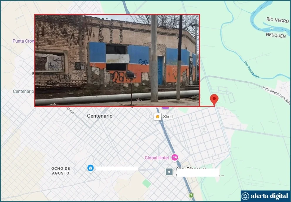 La vivienda abandonada adonde fue atacada la adolescente. Foto: Google Maps/Centenario Digital