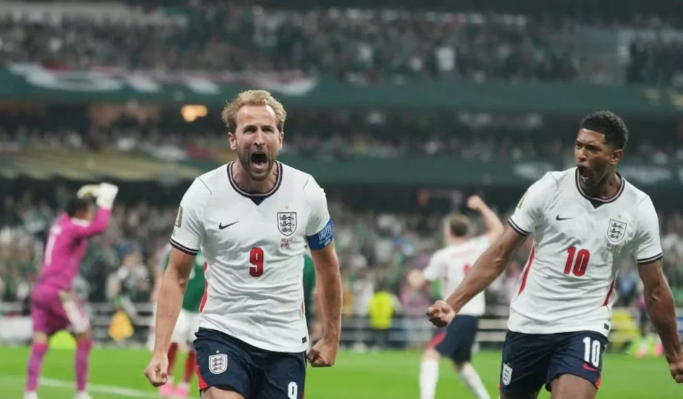 Harry Kane festeja su gol ante México que sentenció el pase a cuartos de final. Foto: AP