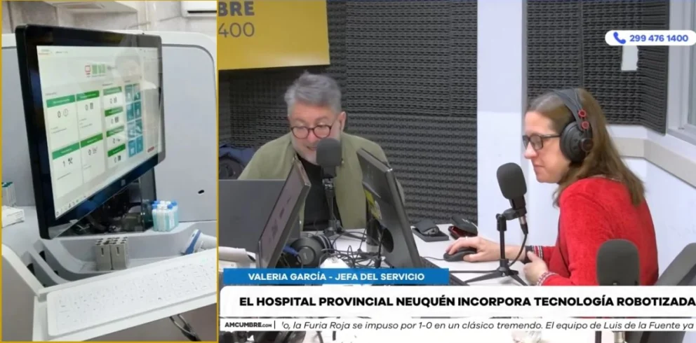 Los nuevos equipos robotizados para análisis y diagnósticos fortalecen la atención a pacientes de toda la región en el hospital provicial. Foto: captura de video Cumbre Stream