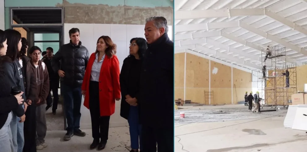 El gobernador Rolando Figueroa recorrió las obras de ampliación de la EPET 9 de la ciudad de Plottier. Fotos: Neuquén Informa