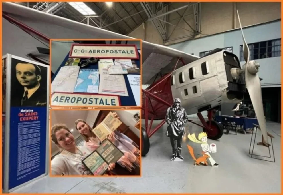 El avión en el que voló por la Patagonia el autor de El Principito, la historia y la pasión por la filatelia, en una visita que emociona. 