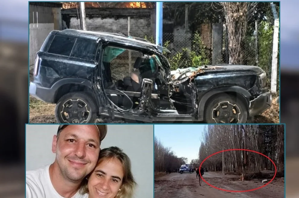 La pareja de comodorenses radicados en Mendoza murió en forma instantánea al caer el árbol sobre la parte delantera de la camioneta en que circulaban. Fotos: gentileza