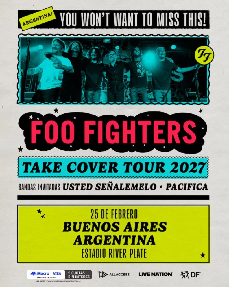 Foo Fighters en Argentina en el Estadio Monumental el 25 de febrero de 2027