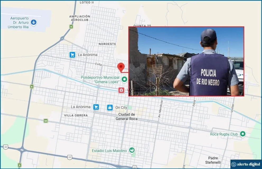 La tragedia ocurrió cuando el vehículo que reparaba cayó pesadamente sobre el cuello del trabajador. Foto: Google Maps/Policía de Río Negro