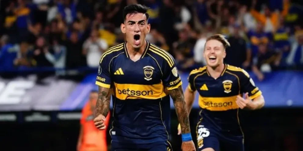 Di Lollo festejando su gol ante Barcelona de Ecuador. Foto: archivo
