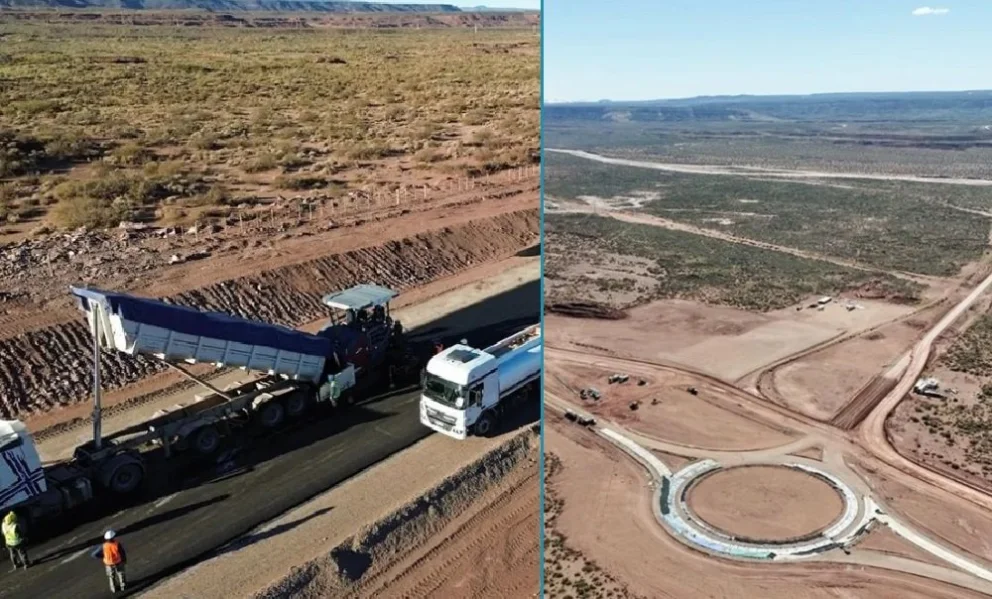 La rotonda de las rutas provinciales 7 y 5, que forma parte de la obra de pavimentación del primer tramo de Cortaderas, sumada al nuevo puente sobre el arroyo Carranza están en plena ejecución. Fotos: Neuquén Informa