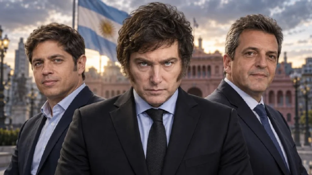 Axel Kicillof, Javier Milei y Sergio Massa medidos en intención de voto en una nueva encuesta nacional. Foto: Agencia NA/IA