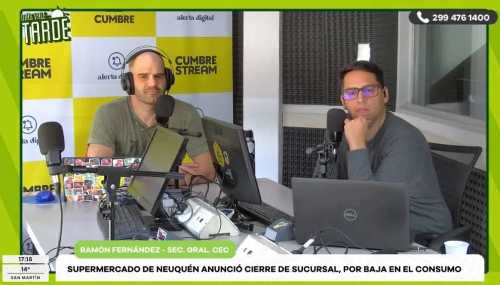 El titular del Centro de Empleados de Comercio de Neuquén fue entrevistado en el programa "Más vale tarde", por AM Cumbre 1400. Foto: captura de video Cumbre Stream. 