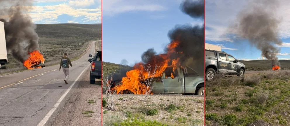 El fuego consumió por completo la camioneta, mientras que se ordenó el tránsito para evitar mayores inconvenientes. Fotos: Alerta Digital